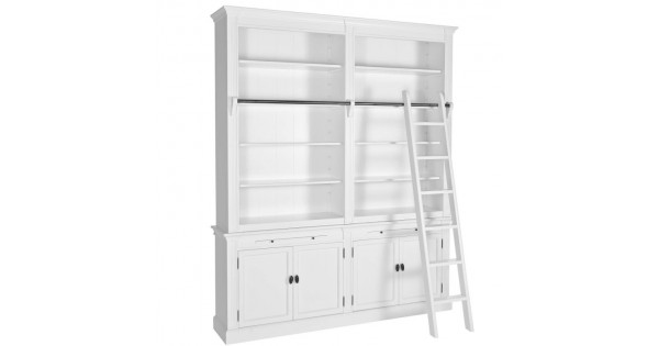 Romwest Euro Furniture Libreria grande con 4 ante e scala, W-200